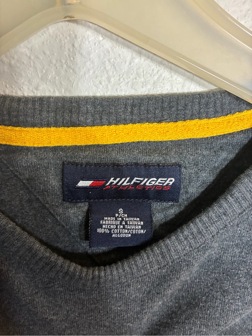 Tommy Hilfiger Gray Crewneck Sweater with Yellow Shoulder Panels