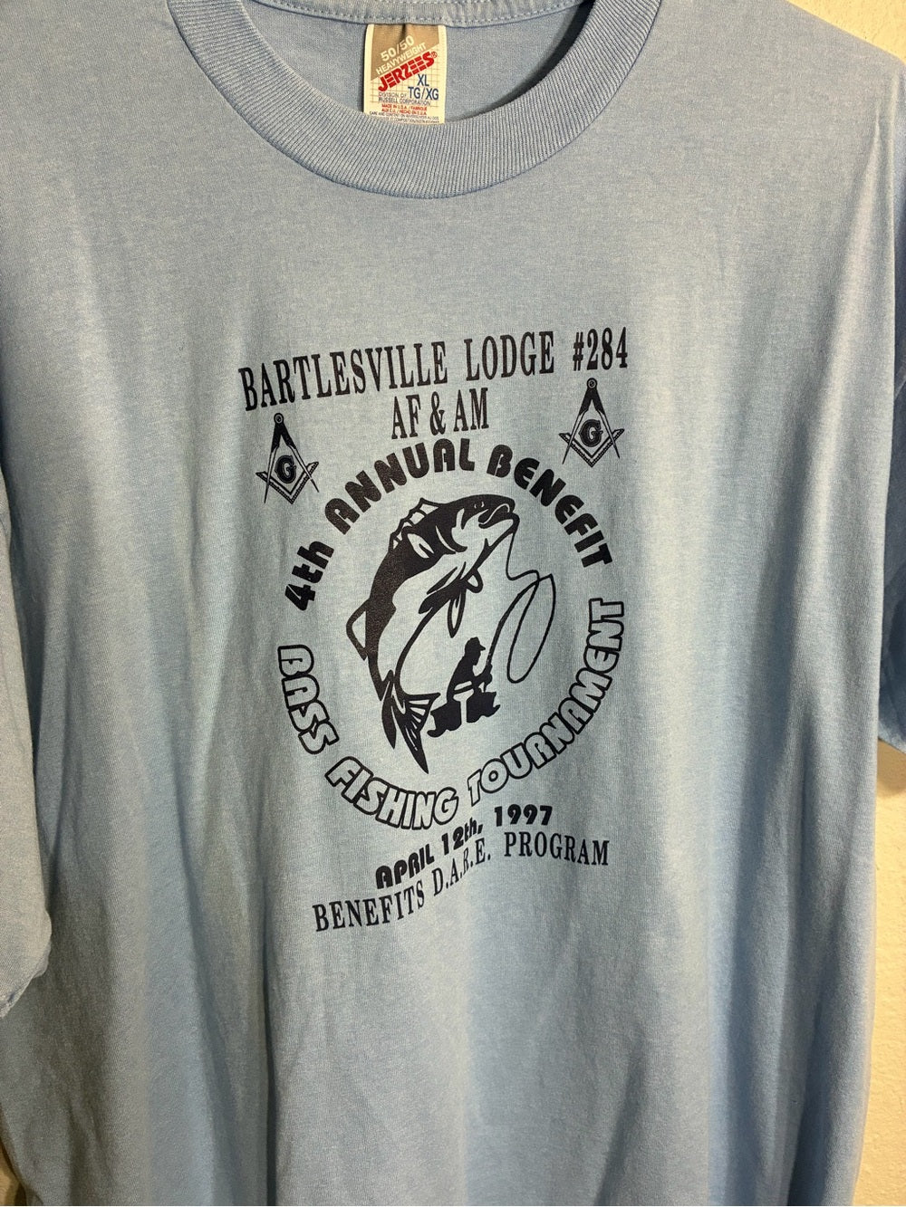 Vintage Jerzees Light Blue Bartlesville Lodge Fishing Graphic Tee