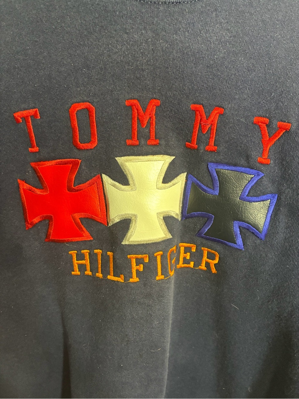 Vintage Tommy Hilfiger Navy Crewneck Sweater with Embroidered Crest