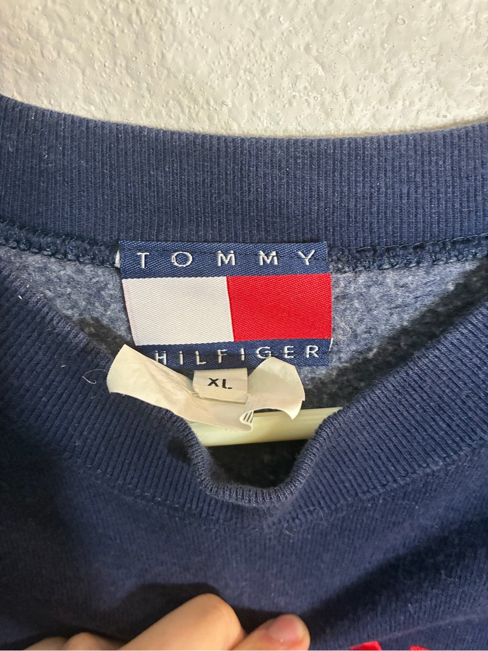 Vintage Tommy Hilfiger Navy Crewneck Sweater with Embroidered Crest