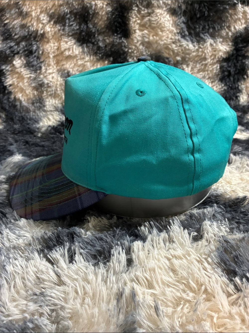 Vintage Teal & Plaid Baseball Cap - Men Accessories