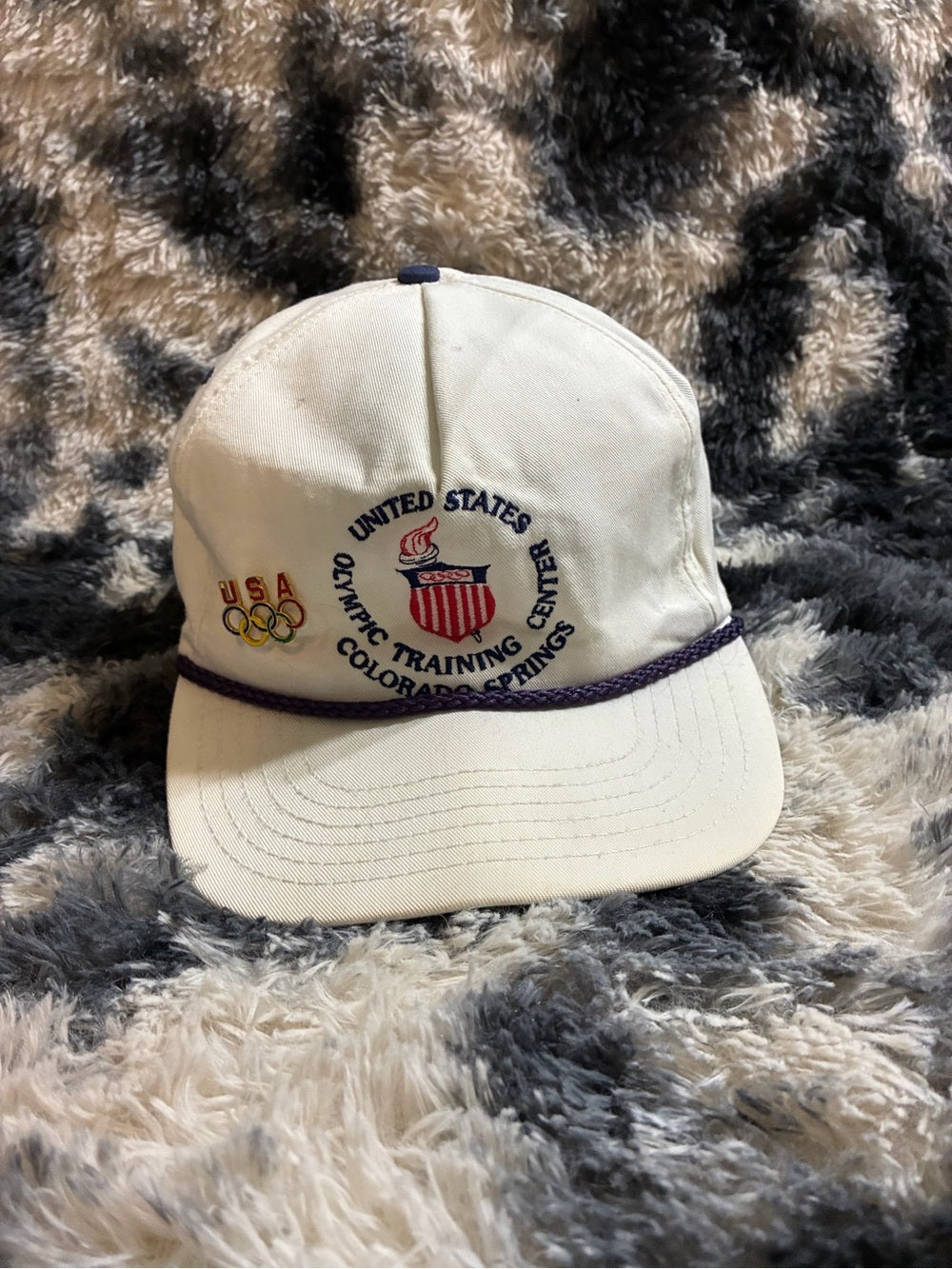 Vintage United States Olympic Training Center White Leather Strap Hat