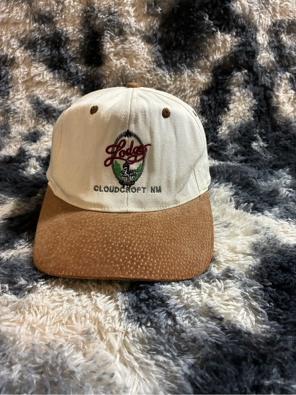 Vintage Cloudcroft, New Mexico Leather Strap hat  - Cream and Brown