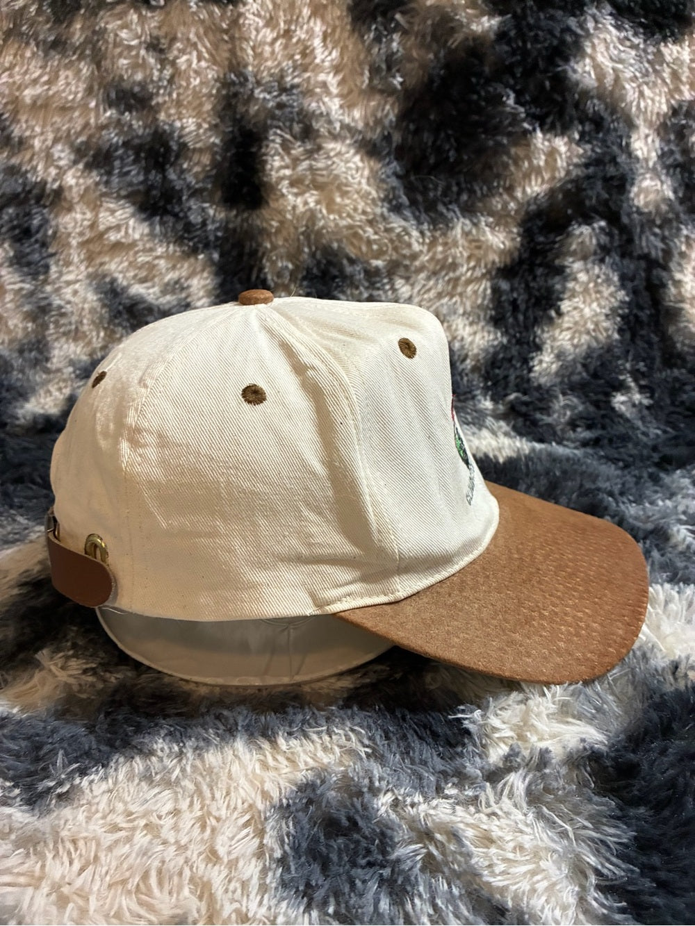 Vintage Cloudcroft, New Mexico Leather Strap hat  - Cream and Brown