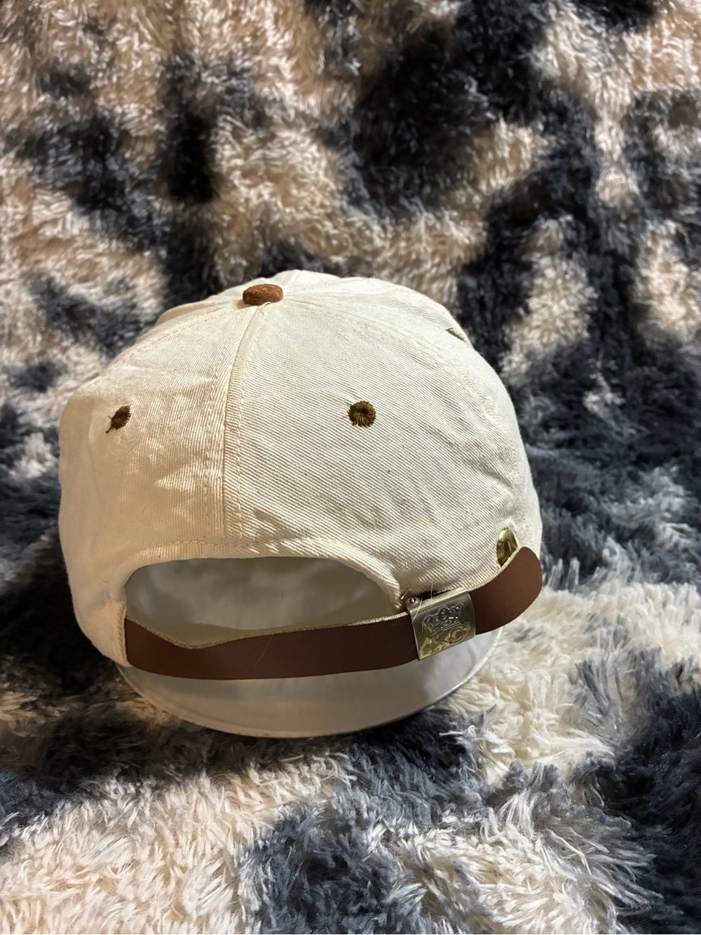 Vintage Cloudcroft, New Mexico Leather Strap hat  - Cream and Brown