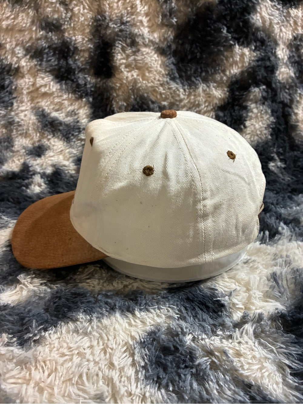 Vintage Cloudcroft, New Mexico Leather Strap hat  - Cream and Brown
