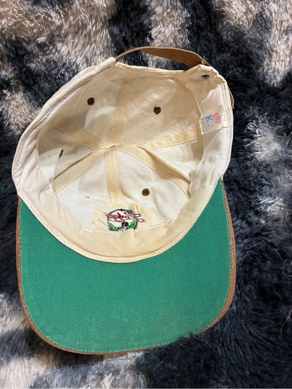 Vintage Cloudcroft, New Mexico Leather Strap hat  - Cream and Brown