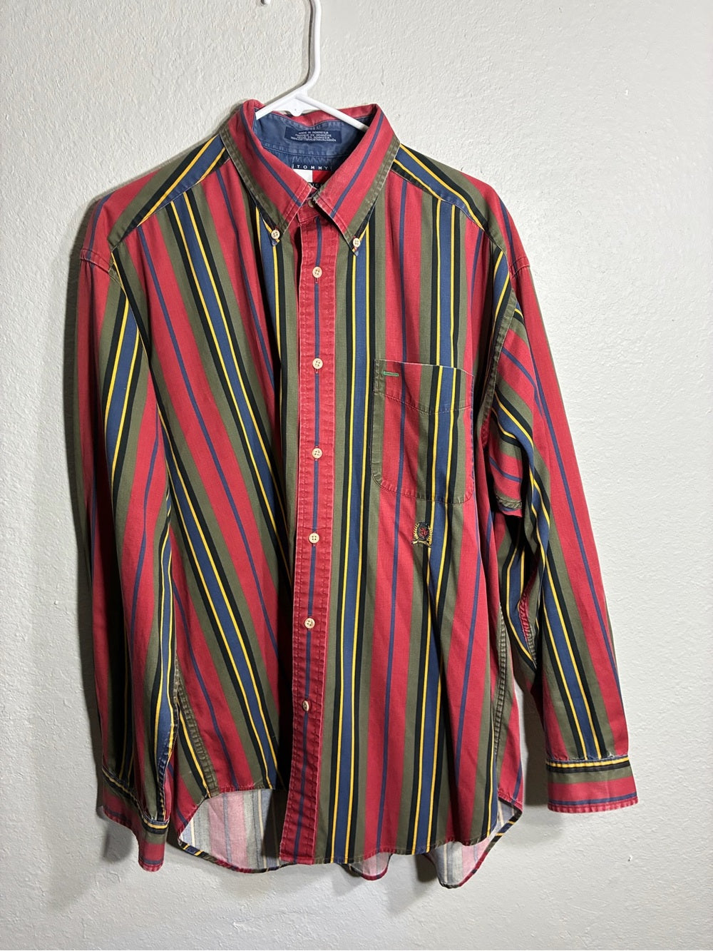 Tommy Hilfiger Red Striped Button-Down Shirt with Yellow & Navy Accents