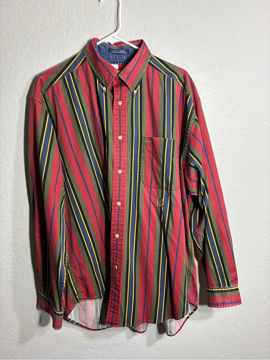 Tommy Hilfiger Red Striped Button-Down Shirt with Yellow & Navy Accents