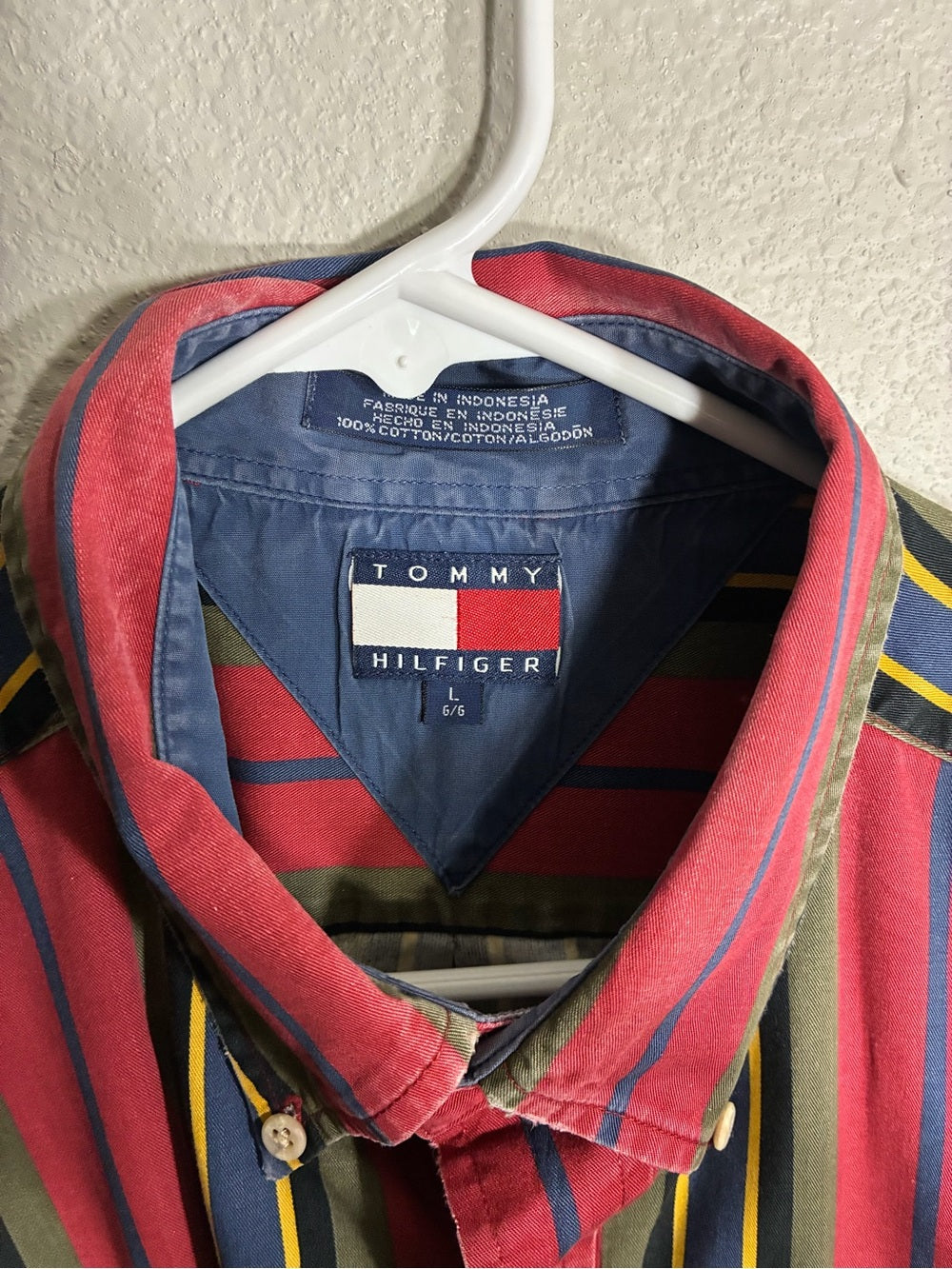 Tommy Hilfiger Red Striped Button-Down Shirt with Yellow & Navy Accents