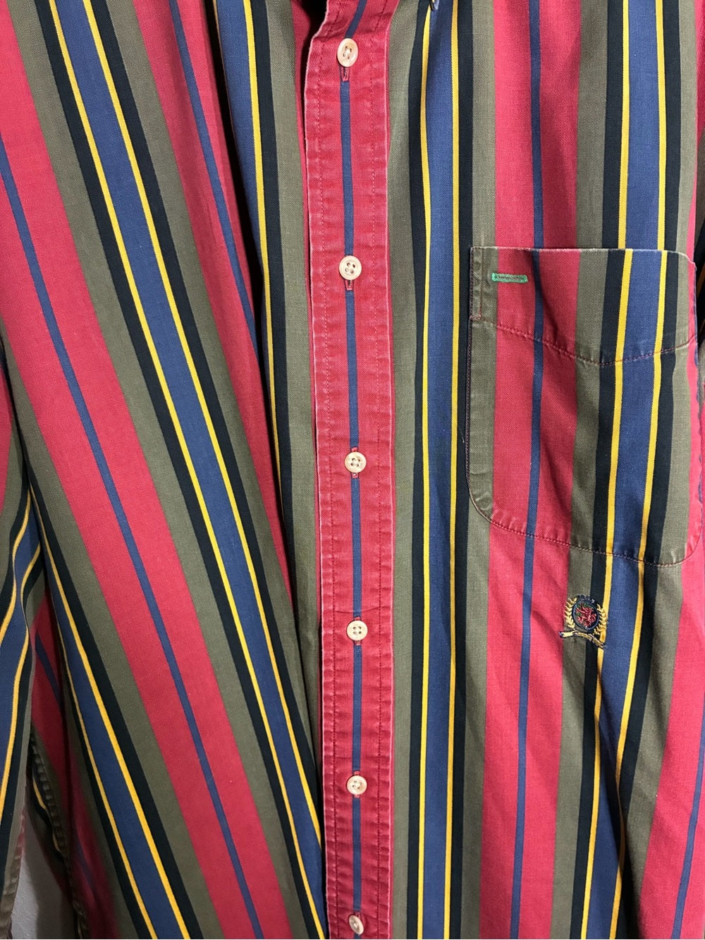 Tommy Hilfiger Red Striped Button-Down Shirt with Yellow & Navy Accents