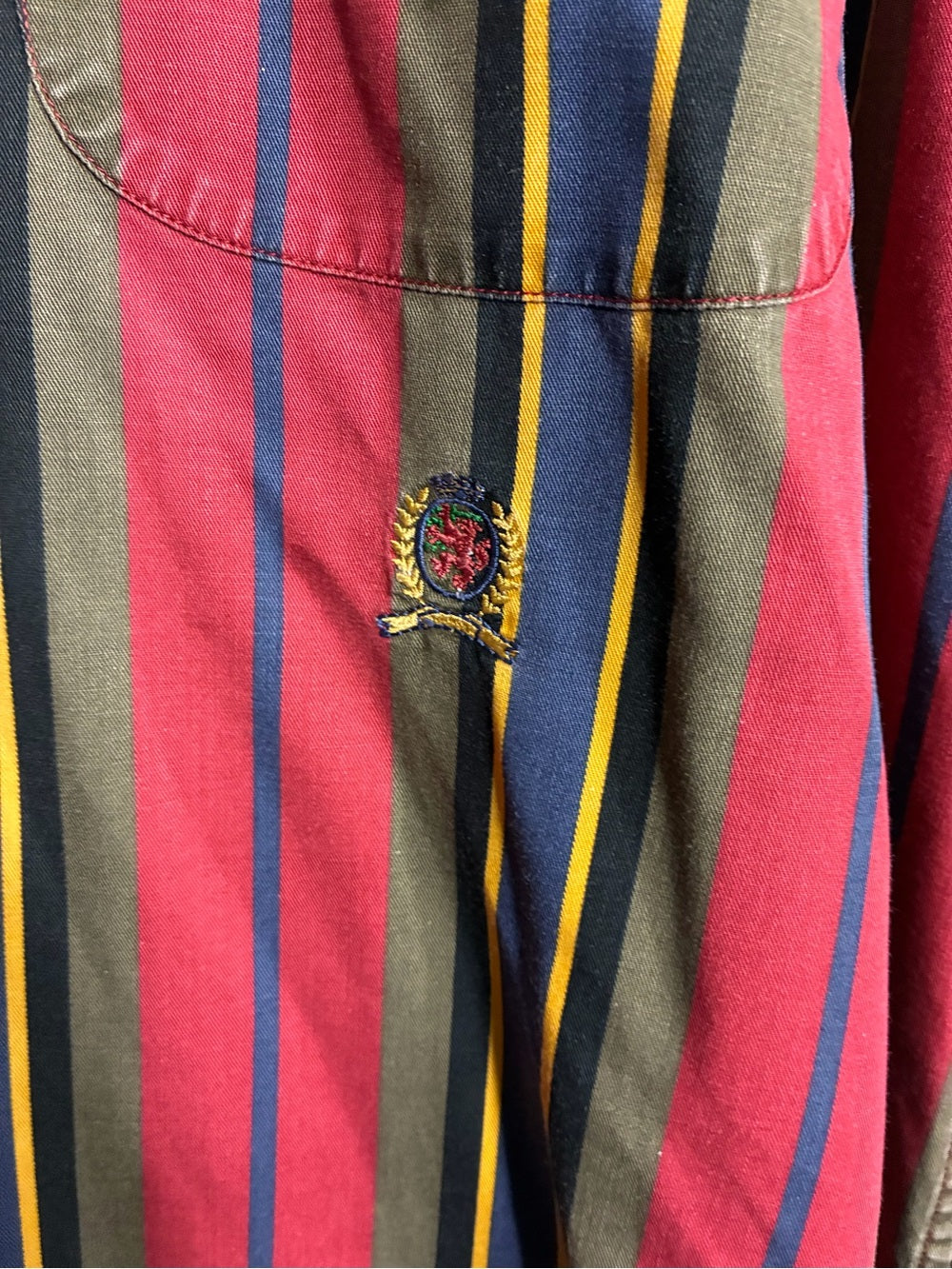 Tommy Hilfiger Red Striped Button-Down Shirt with Yellow & Navy Accents