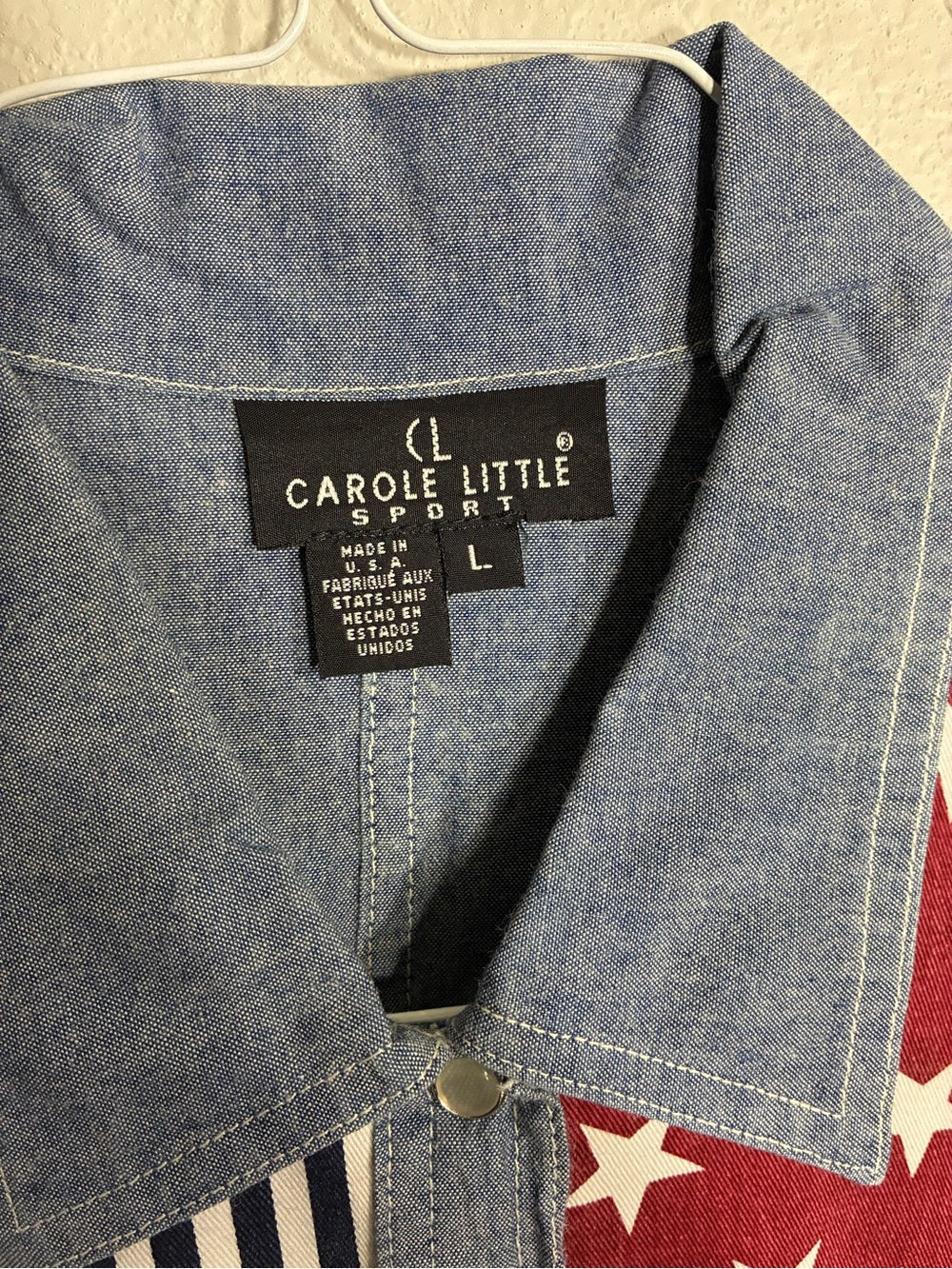 Carole Little Red, Navy & Denim Patchwork Button-Down Shirt