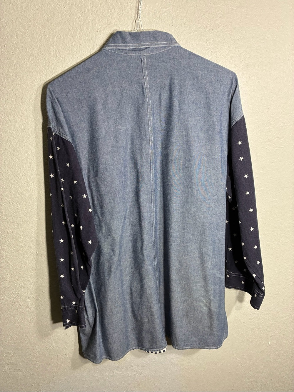 Carole Little Red, Navy & Denim Patchwork Button-Down Shirt