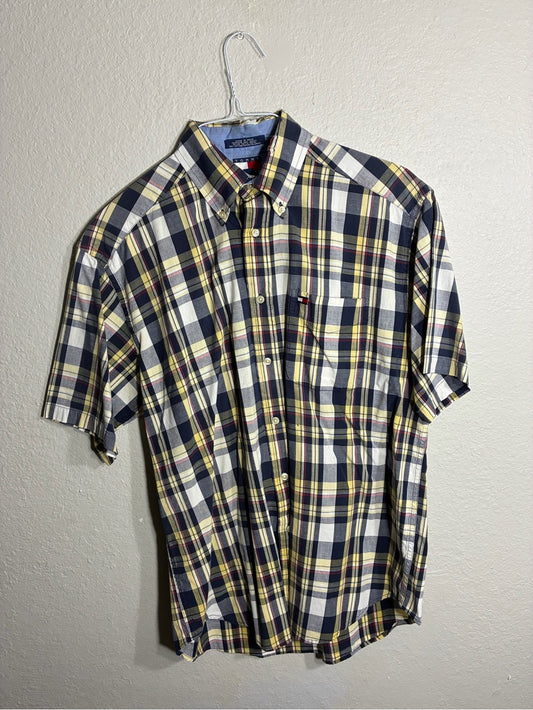 Tommy Hilfiger Navy, Yellow & White Plaid Short-Sleeve Button-Down Shirt