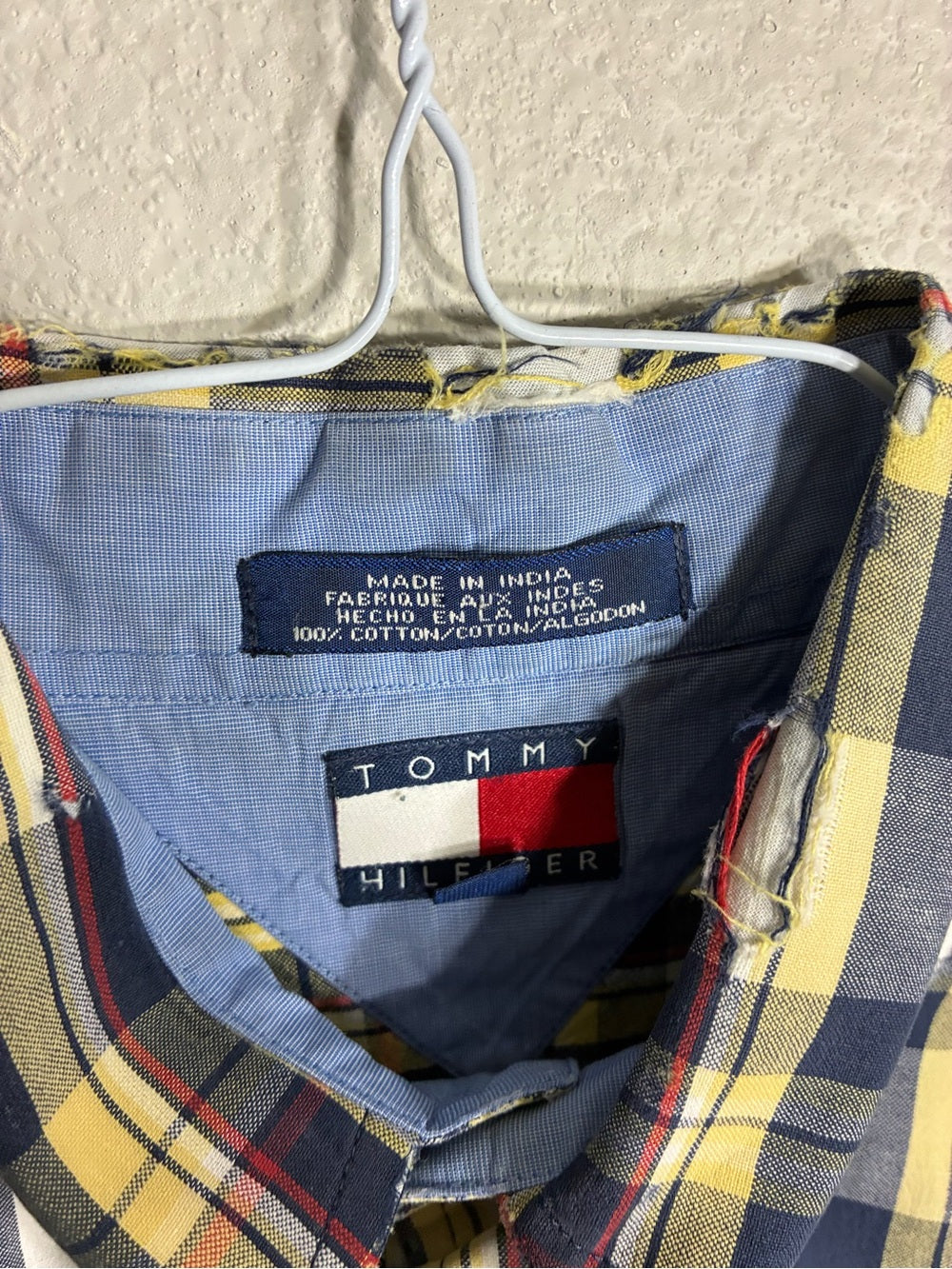 Tommy Hilfiger Navy, Yellow & White Plaid Short-Sleeve Button-Down Shirt