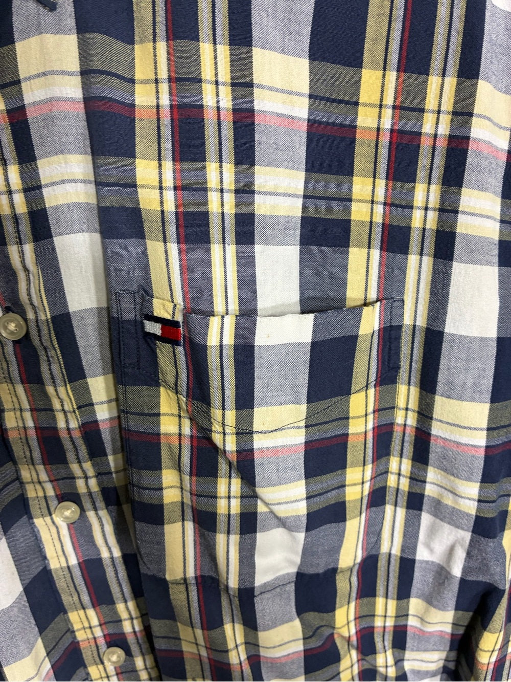 Tommy Hilfiger Navy, Yellow & White Plaid Short-Sleeve Button-Down Shirt