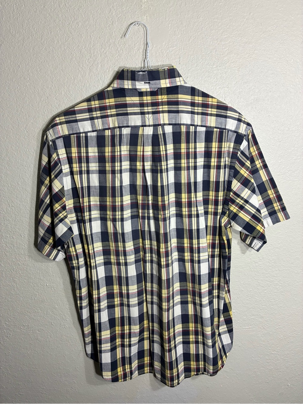 Tommy Hilfiger Navy, Yellow & White Plaid Short-Sleeve Button-Down Shirt