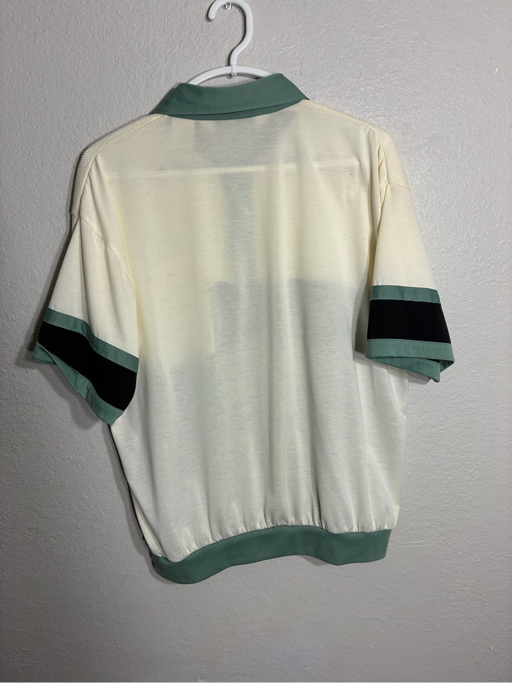 Vintage Green & Cream Striped Polo with Black Accents