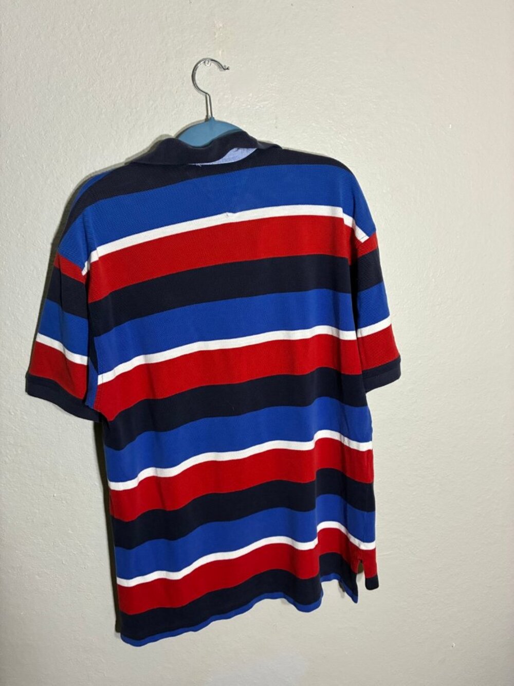 Tommy Hilfiger Striped Polo Shirt Mens Medium Red Blue White Preppy Y2K
