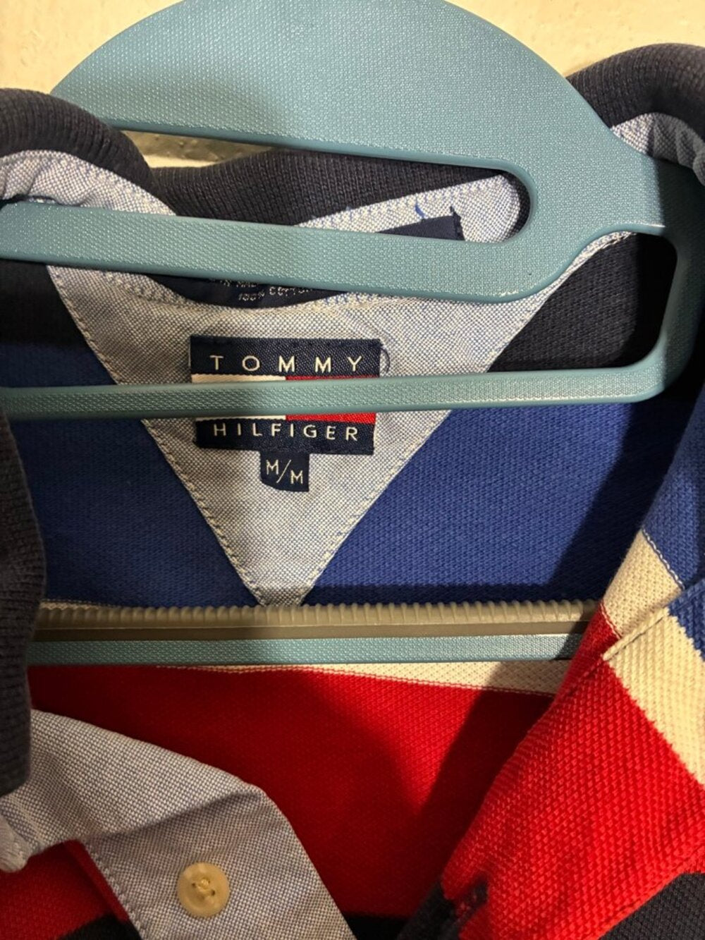 Tommy Hilfiger Striped Polo Shirt Mens Medium Red Blue White Preppy Y2K
