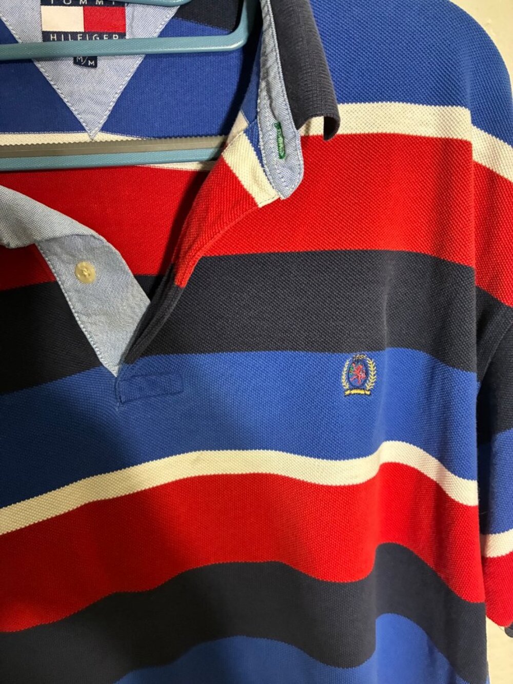Tommy Hilfiger Striped Polo Shirt Mens Medium Red Blue White Preppy Y2K