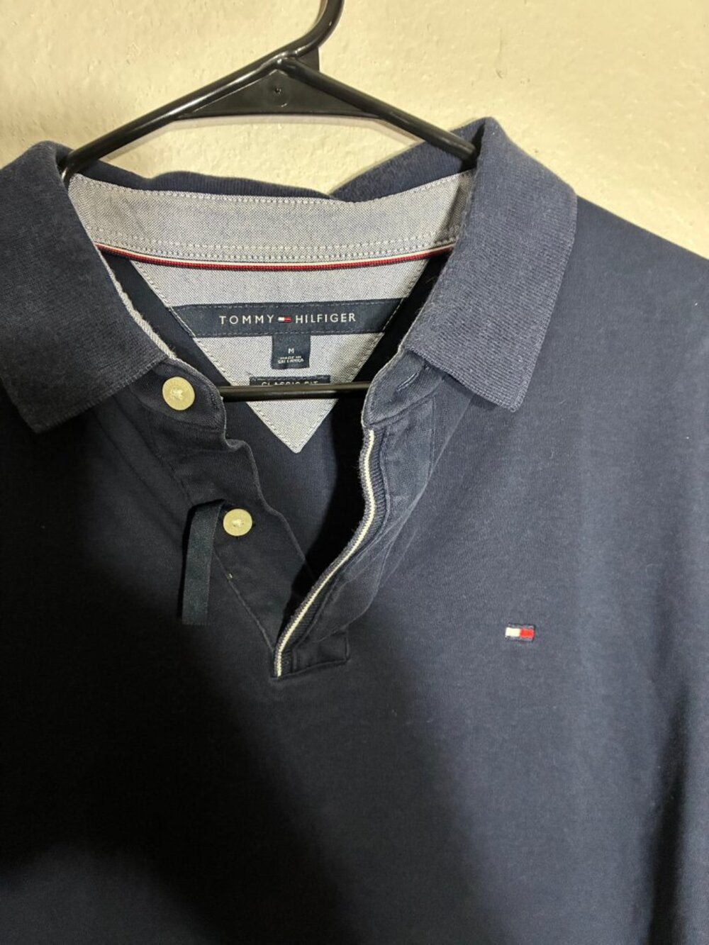 Tommy Hilfiger Polo Shirt Mens Medium Navy Blue Classic Fit Preppy