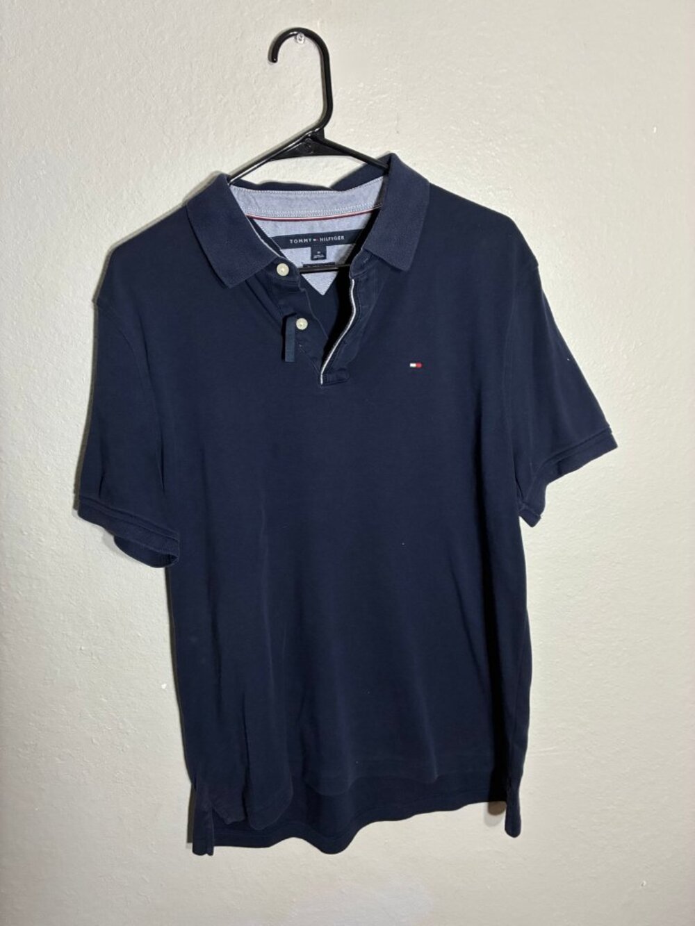 Tommy Hilfiger Polo Shirt Mens Medium Navy Blue Classic Fit Preppy