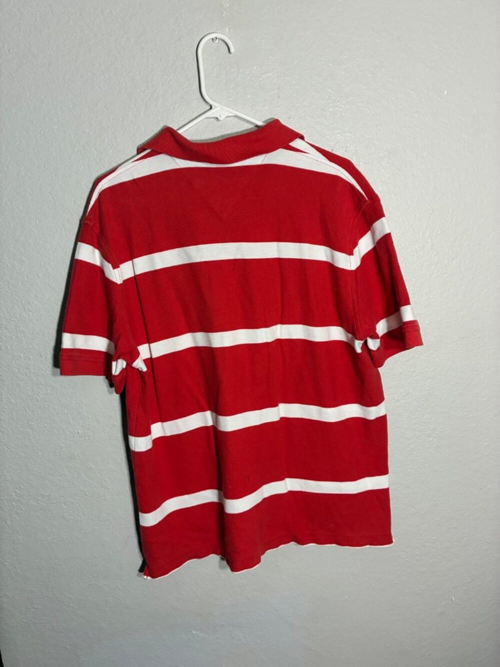 Tommy Hilfiger Striped Polo Shirt Mens Large Red White Preppy Y2K