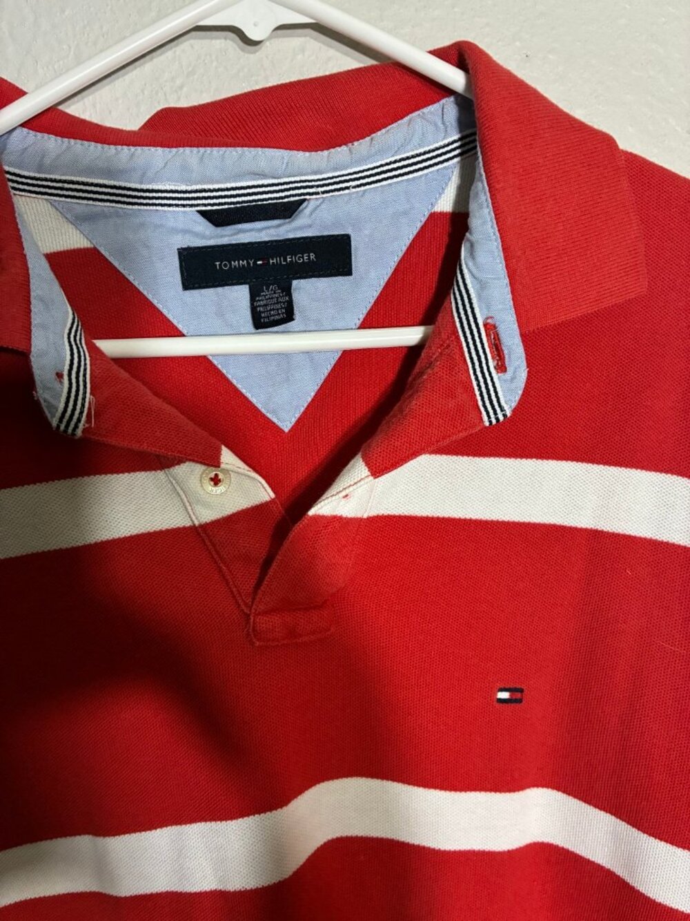 Tommy Hilfiger Striped Polo Shirt Mens Large Red White Preppy Y2K