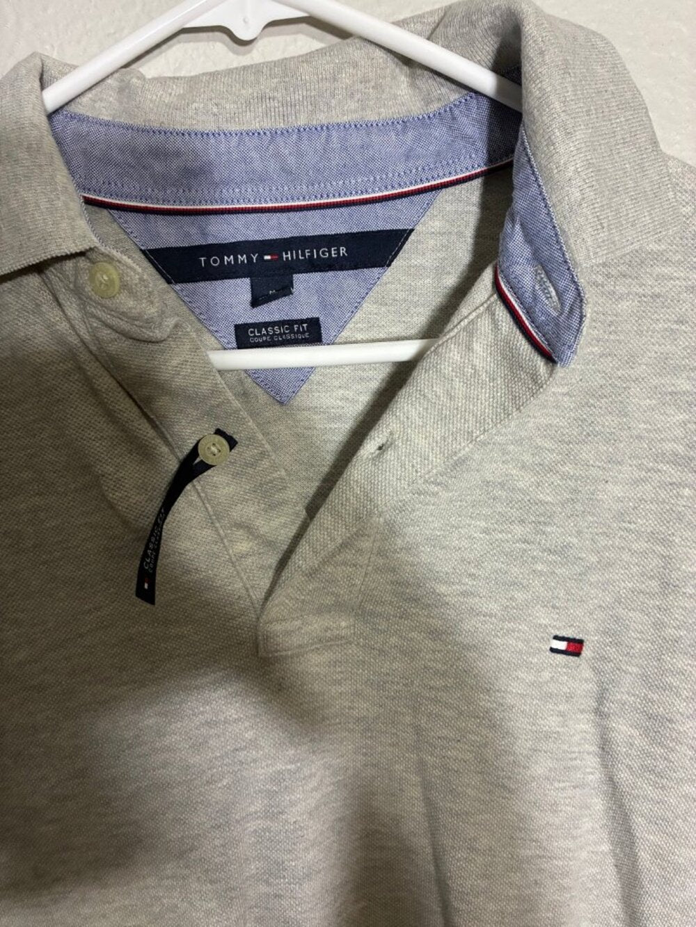 Tommy Hilfiger Polo Shirt Mens Medium Light Grey Heather Classic Fit