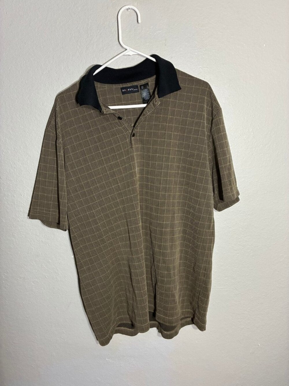 Vintage Axcess Men Polo Shirt Large Brown Black Checkered Y2K Retro