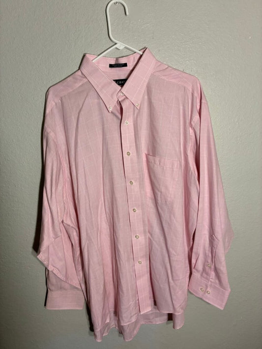 Chaps Button Up Shirt Mens XXL Pink Check Wrinkle Free Dress Shirt