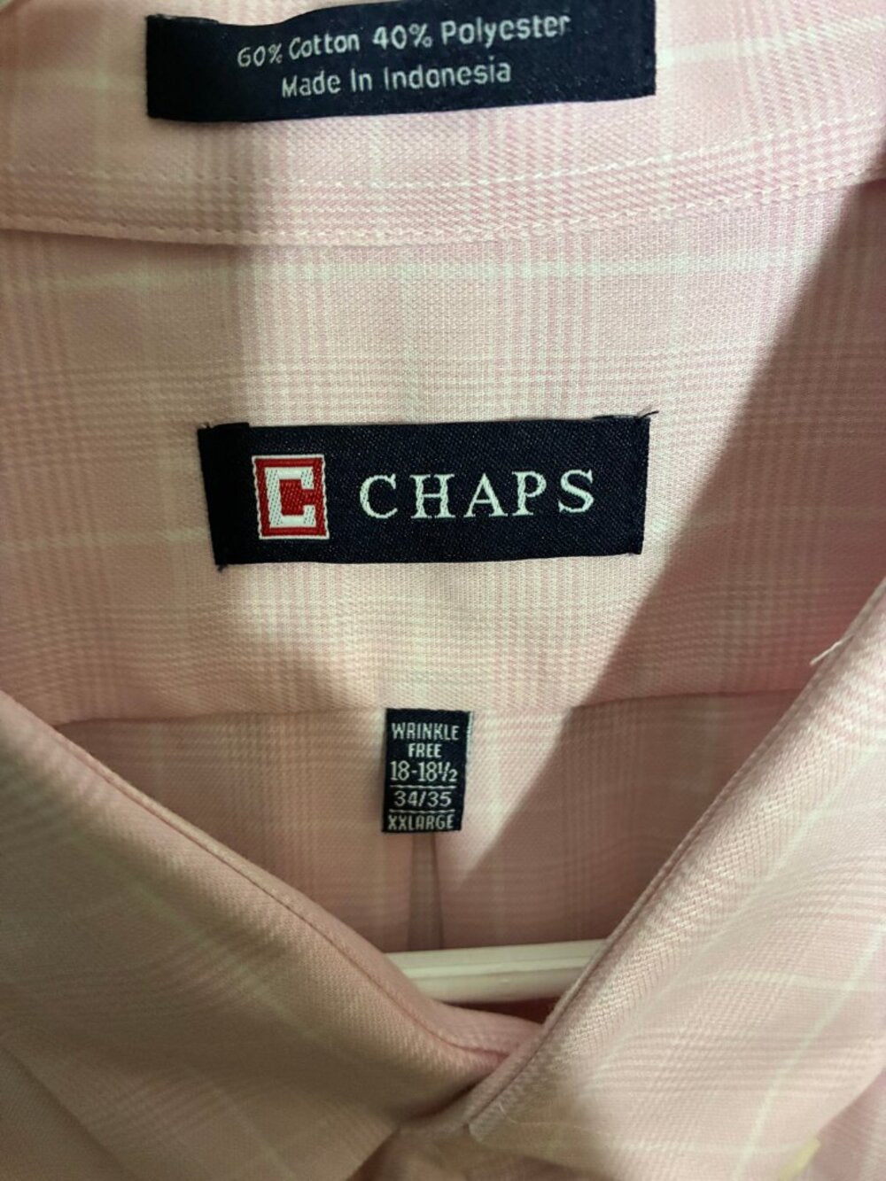 Chaps Button Up Shirt Mens XXL Pink Check Wrinkle Free Dress Shirt
