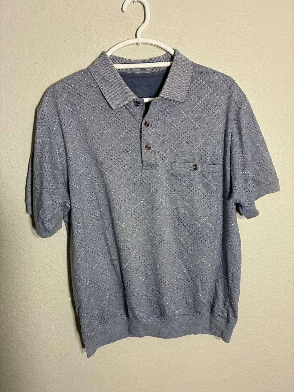 Vintage David Taylor Golf Polo Shirt Mens Large Grey Geometric Pattern