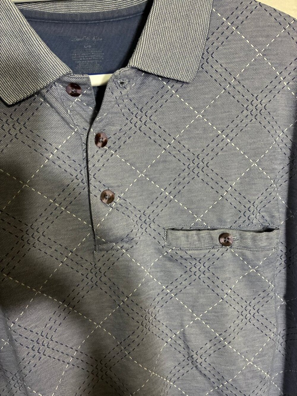 Vintage David Taylor Golf Polo Shirt Mens Large Grey Geometric Pattern