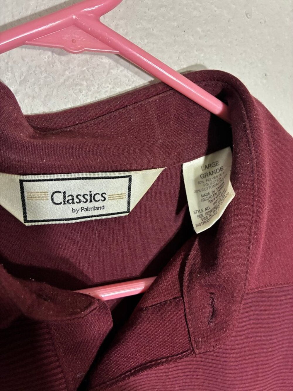 Vintage Classics by Palmland Golf Polo Shirt Mens Large Maroon Ribbed