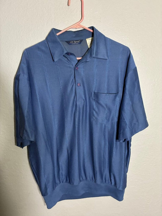 Vintage LD Sport Golf Polo Shirt Mens Large Blue Striped Performance
