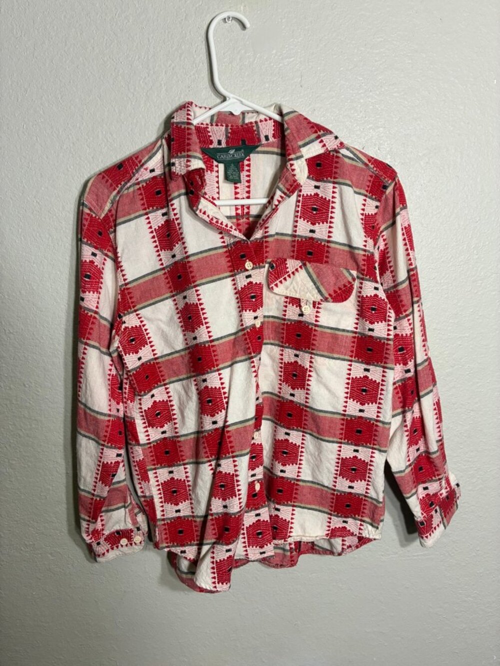 Vintage Cabin Creek Western Button Up Shirt Mens S Red Southwestern 90s