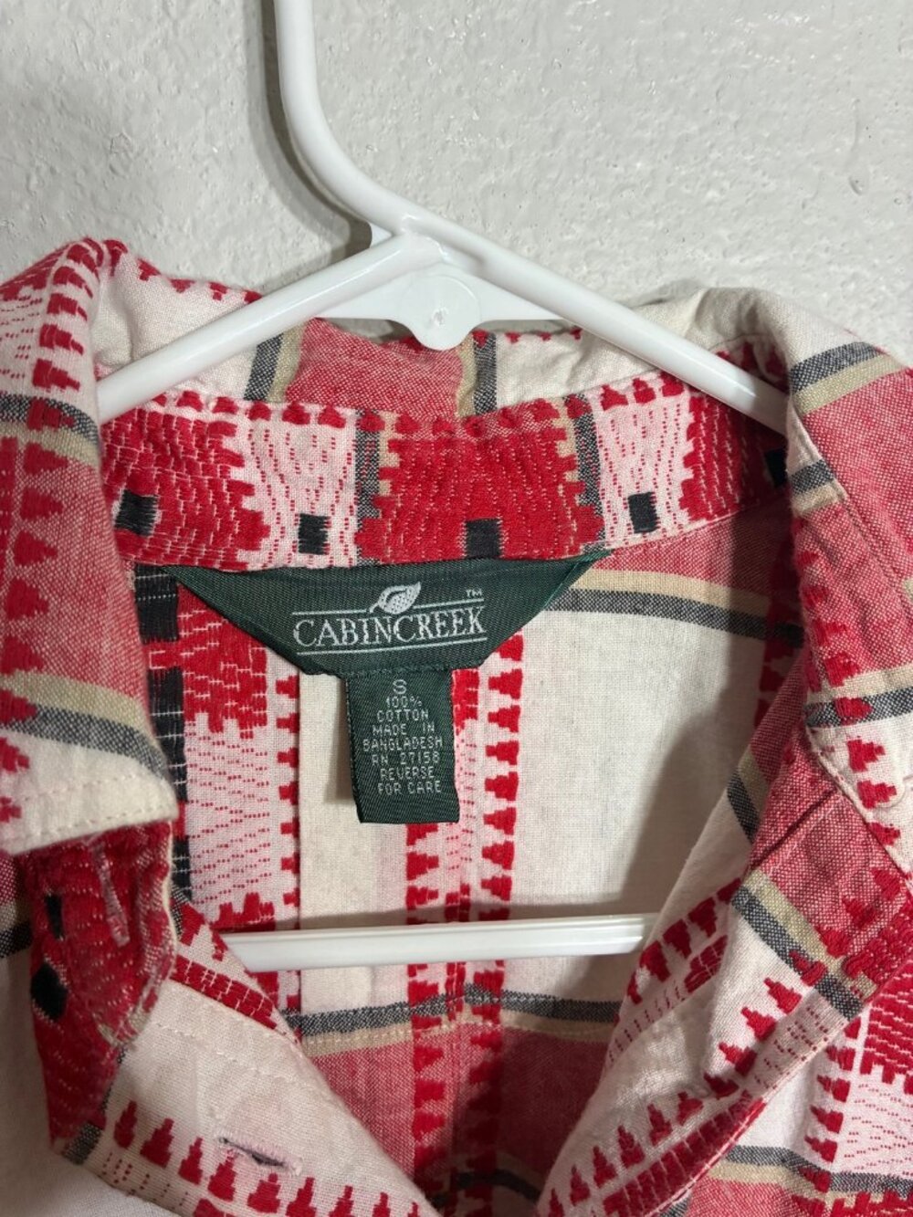 Vintage Cabin Creek Western Button Up Shirt Mens S Red Southwestern 90s