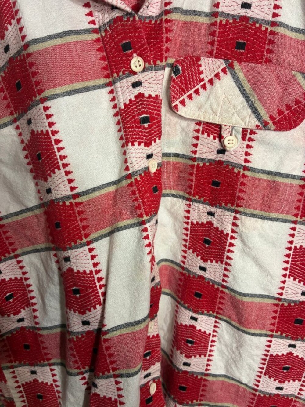 Vintage Cabin Creek Western Button Up Shirt Mens S Red Southwestern 90s