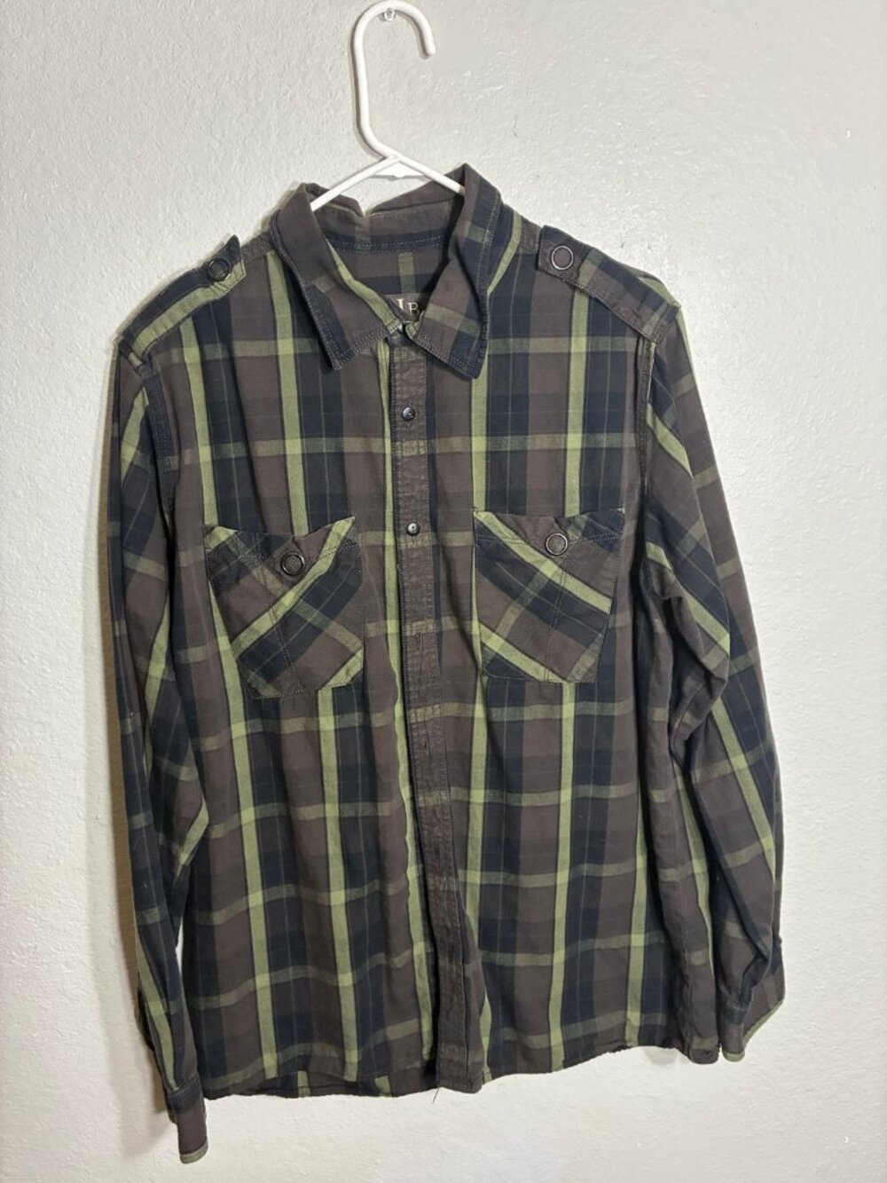 Gold Label Brand GLB Plaid Flannel Shirt Mens XL Brown Green Pockets