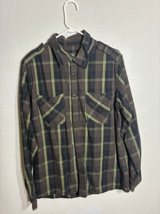 Gold Label Brand GLB Plaid Flannel Shirt Mens XL Brown Green Pockets