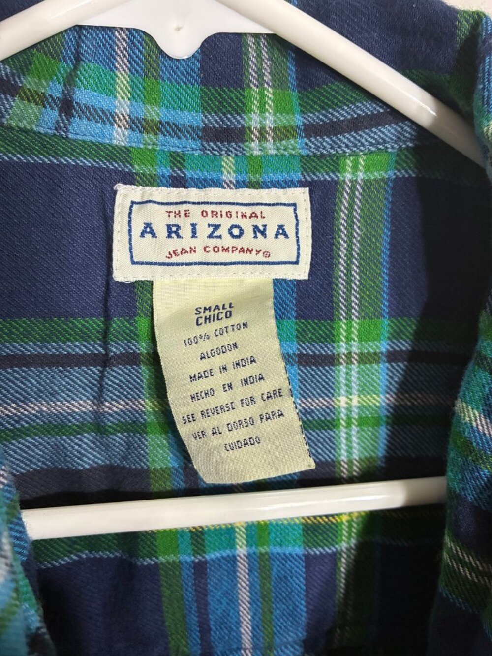 Arizona Jean Co Plaid Zip Up Shirt Jacket Mens S Blue Green Flannel