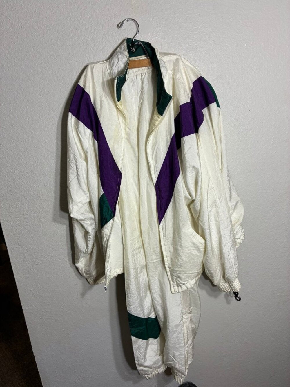 Wimbledon Vintage Tracksuit 2 Piece Set Mens XL White Purple Green 90s Tennis
