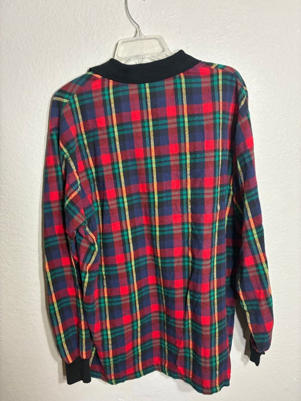 The Vermont Flannel Co Plaid Polo Shirt Mens L Red Navy Green Vintage