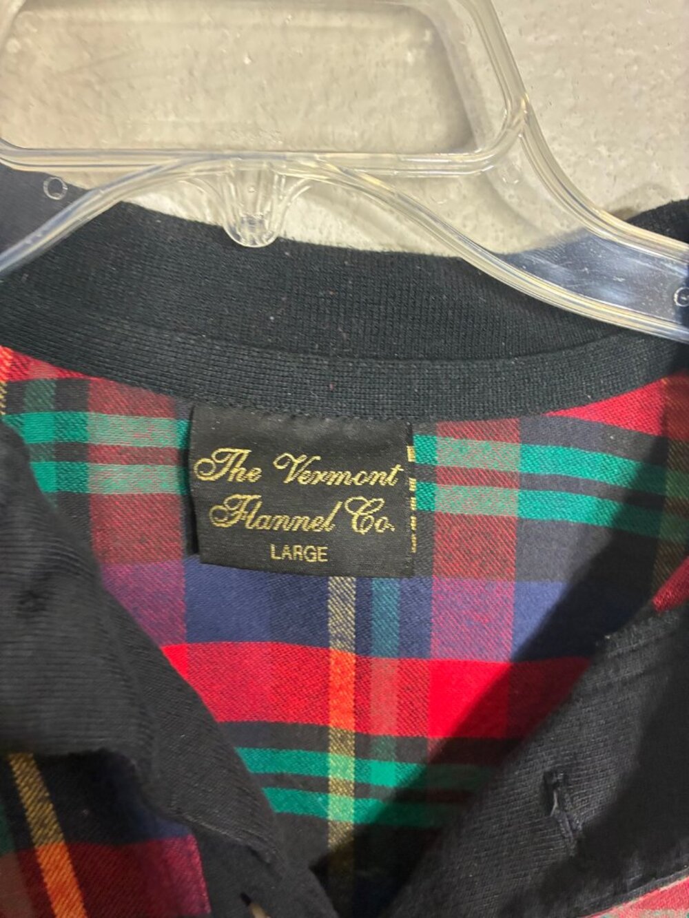 The Vermont Flannel Co Plaid Polo Shirt Mens L Red Navy Green Vintage