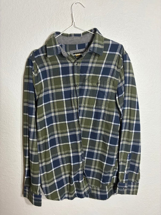Lee Plaid Flannel Button Up Shirt Mens M Navy Green Long Sleeve
