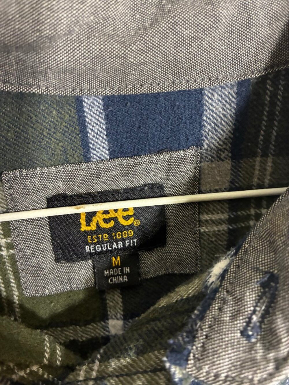 Lee Plaid Flannel Button Up Shirt Mens M Navy Green Long Sleeve
