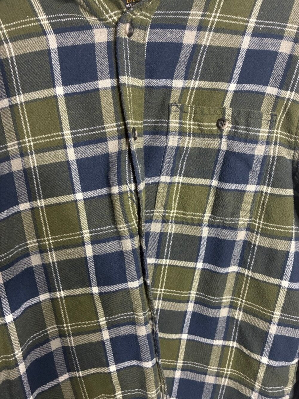 Lee Plaid Flannel Button Up Shirt Mens M Navy Green Long Sleeve
